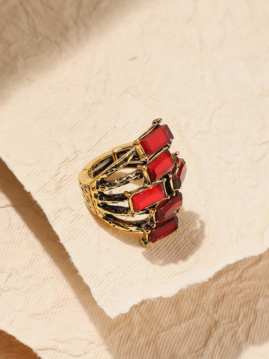 

SOHI Gold-Plated Stone & Stacked Studded Cocktail Finger Ring