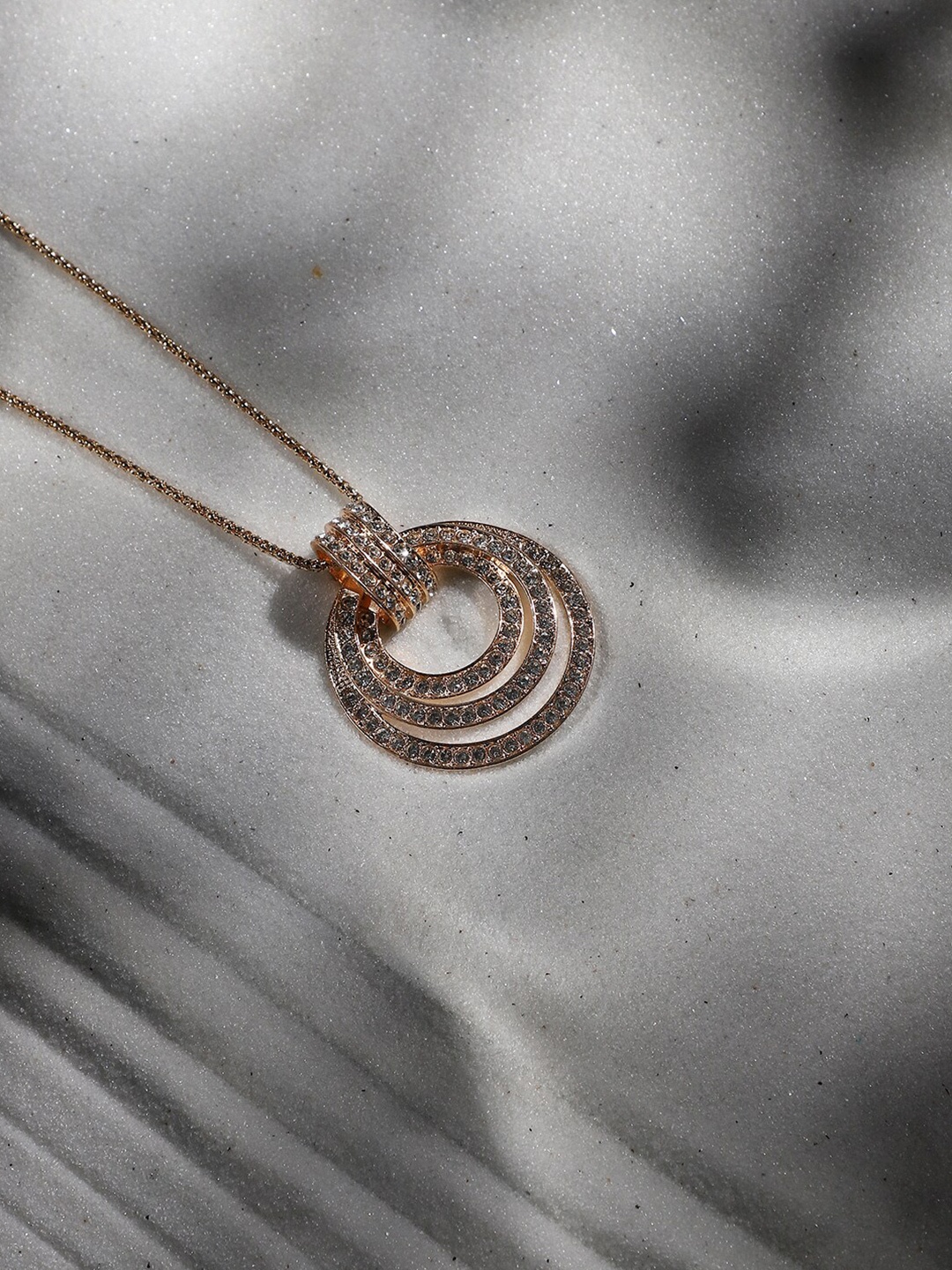 

SOHI Gold-Plated Circular-Shaped Stones-Studded Pendants with Chains