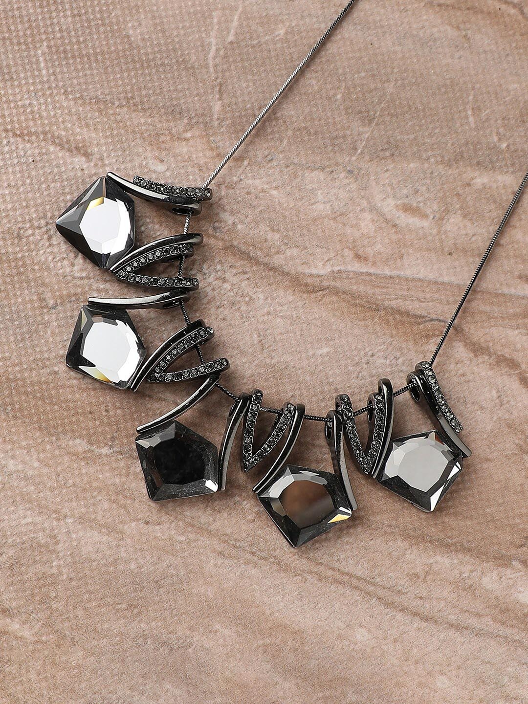 

SOHI Silver-Plated Stone-Studded Necklace