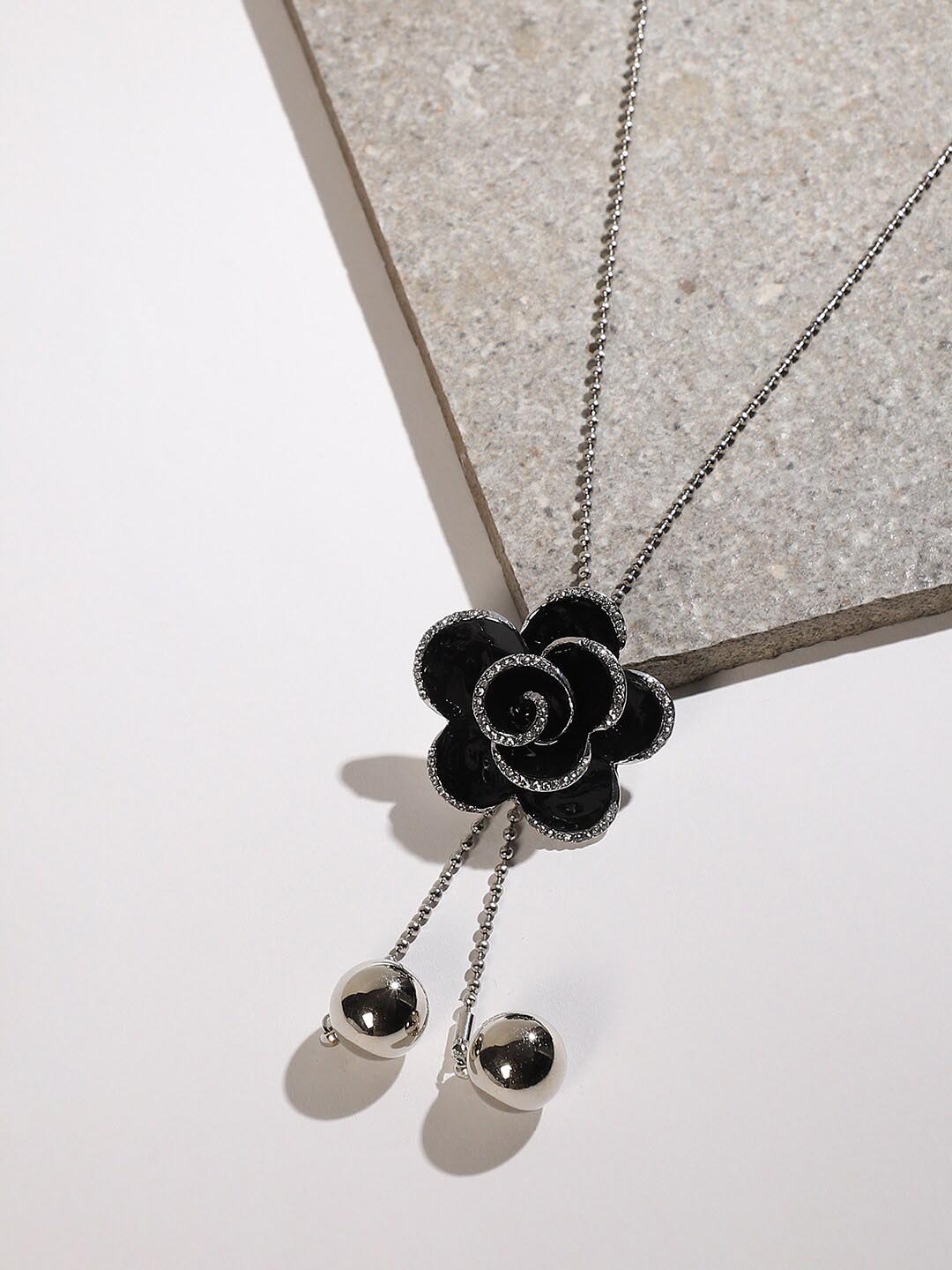 

SOHI Silver-Plated Rose Drop Stone-Studded Necklace