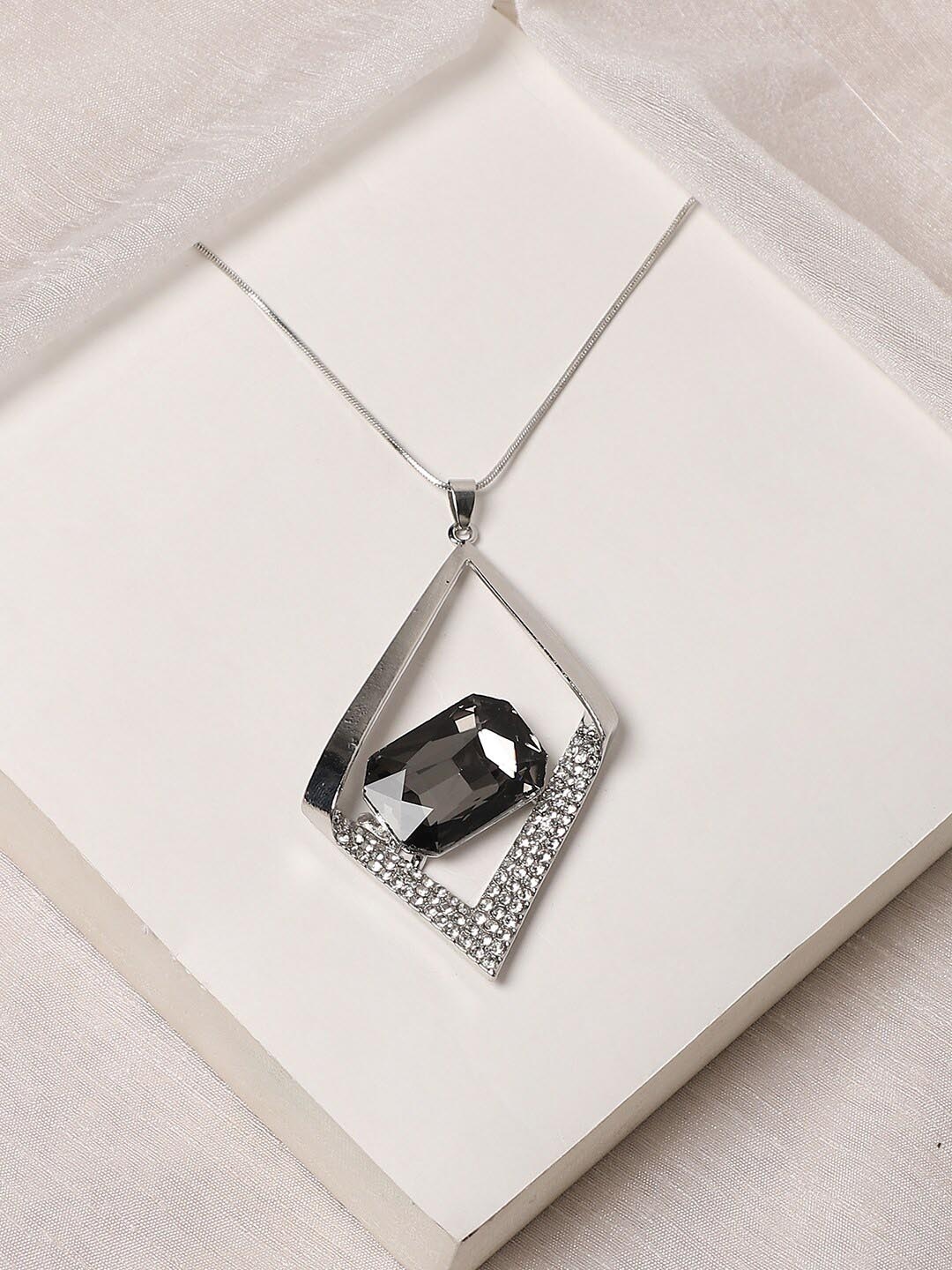 

SOHI Silver-Plated Diamond Shaped Pendant With Chain