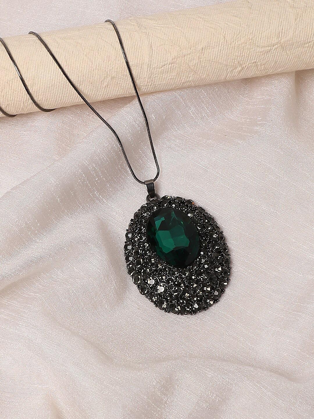 

SOHI Silver-Plated Studded Whispering Rose Pendant & Necklace, Black