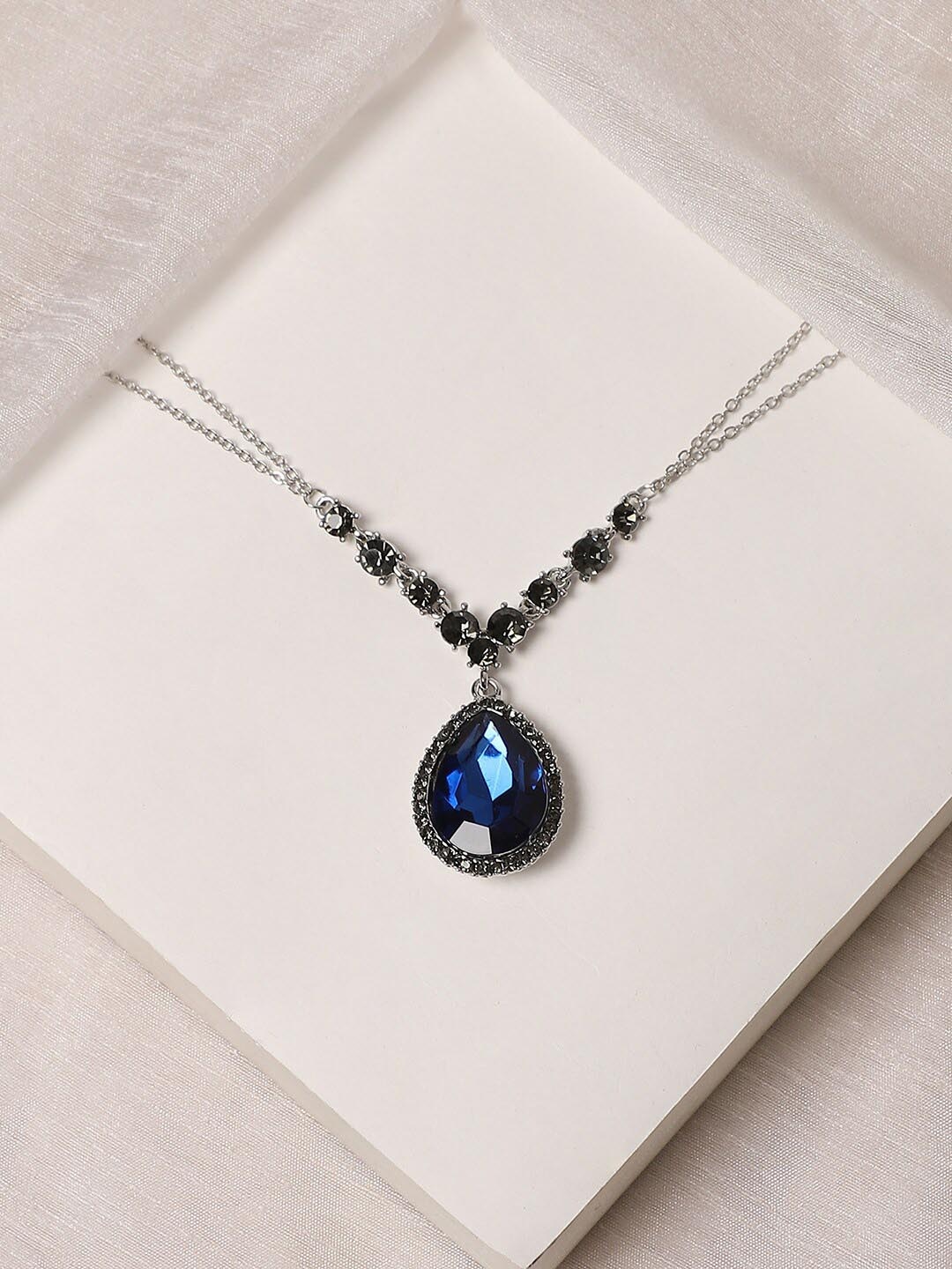 

SOHI Blue Silver-Plated Stone-Studded Necklace