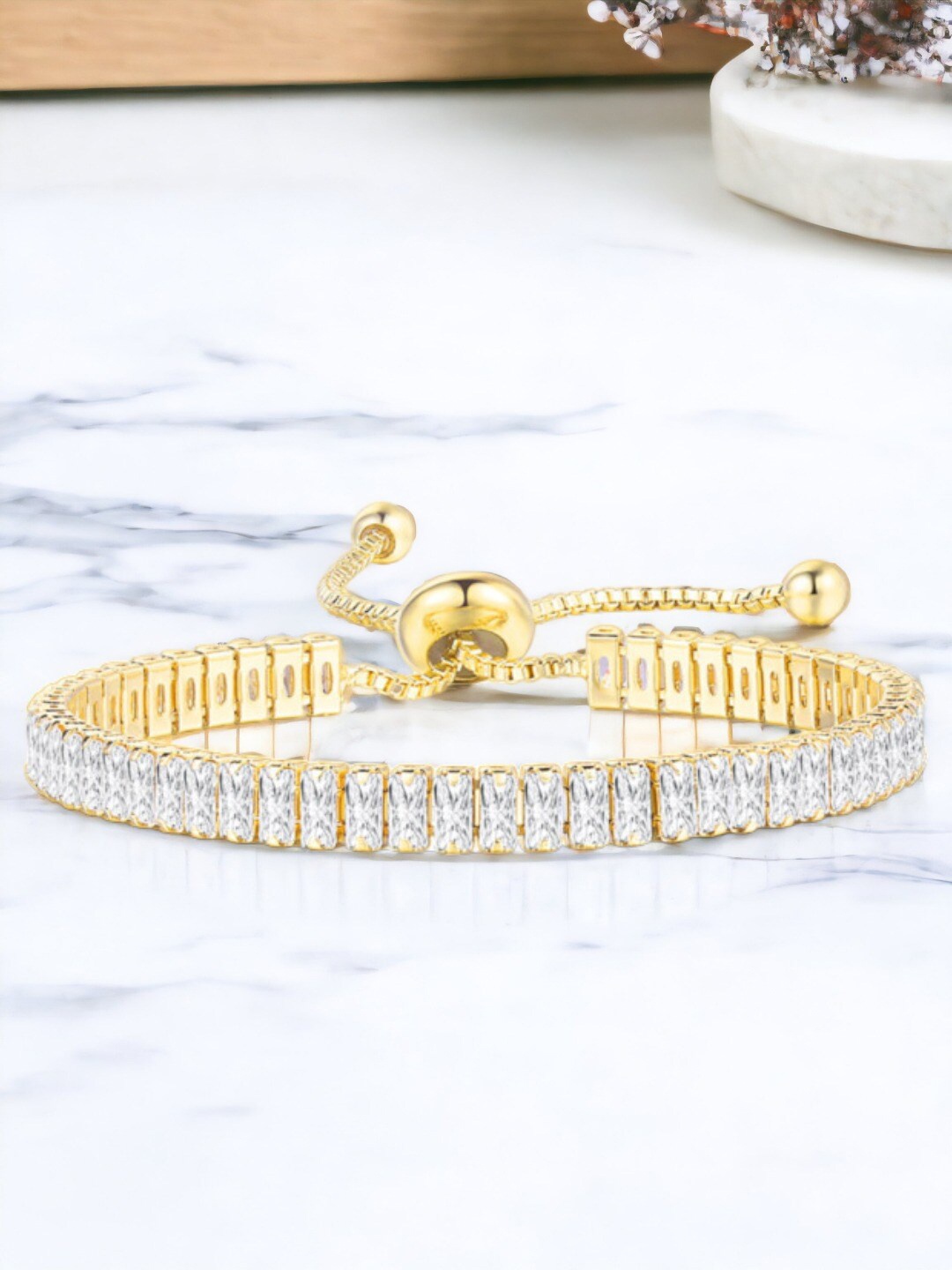 

Designs & You Gold-Plated Cubic Zirconia Studded Brass Wraparound Bracelet