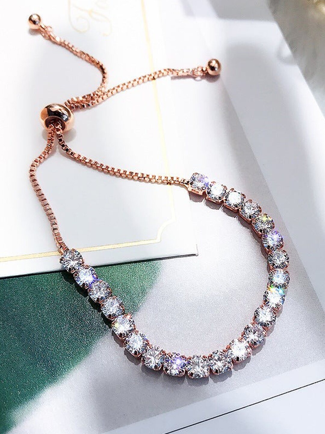 

Designs & You Women Rose Gold-Plated Cubic Zirconia Wraparound Bracelet