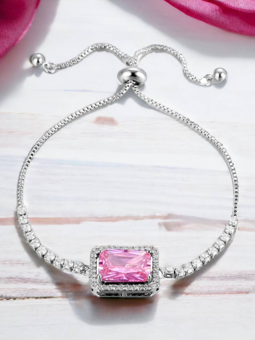 

Designs & You Women Silver-Plated Cubic Zirconia Wraparound Bracelet