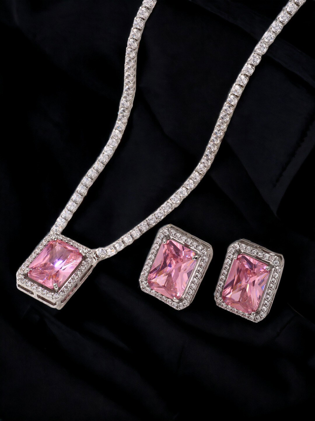 

Designs & You Brass Silver-Plated Necklace, Pink