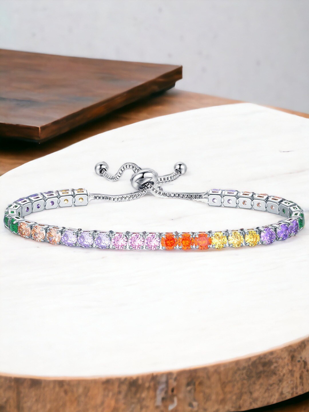 

Designs & You Women Silver-Plated Cubic Zirconia Wraparound Bracelet