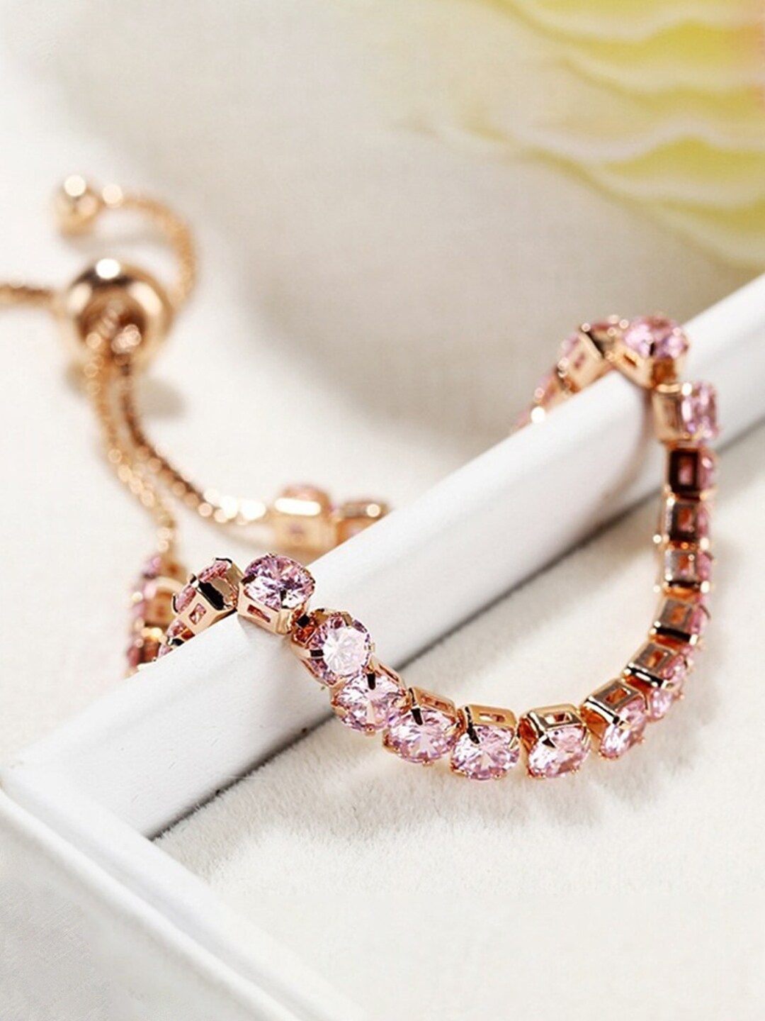 

Designs & You Rose Gold-Plated Cubic Zirconia Studded Wraparound Bracelet