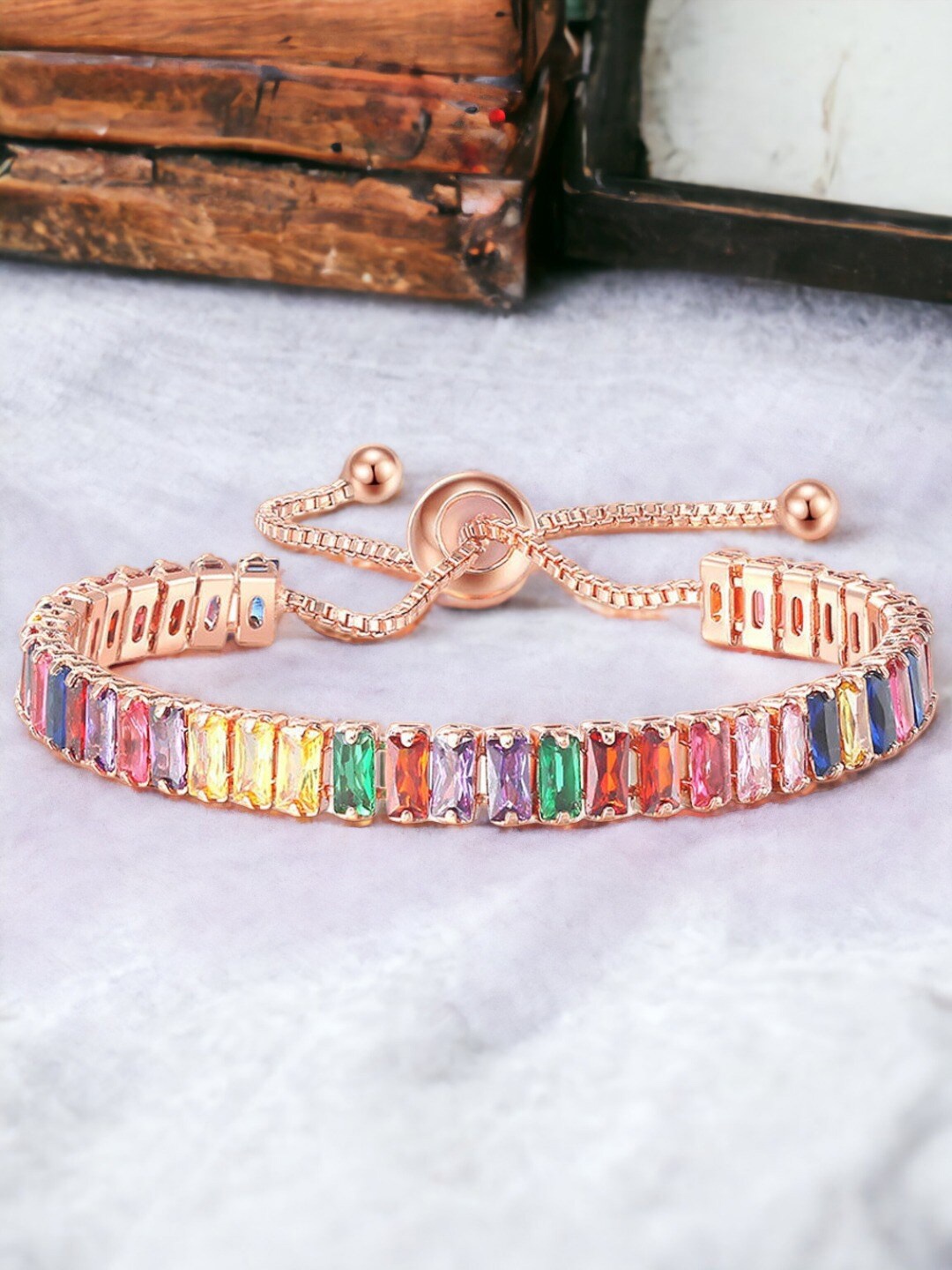 

Designs & You Rose Gold Plated Cubic Zirconia Studded Wraparound Bracelet