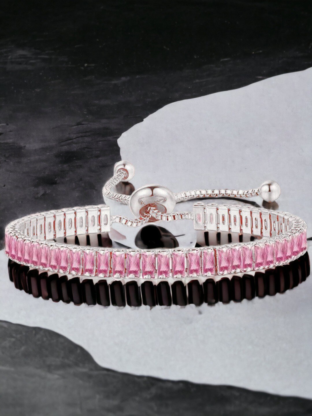 

Designs & You Silver-Plated Cubic Zirconia Studded Wraparound Bracelet, Pink