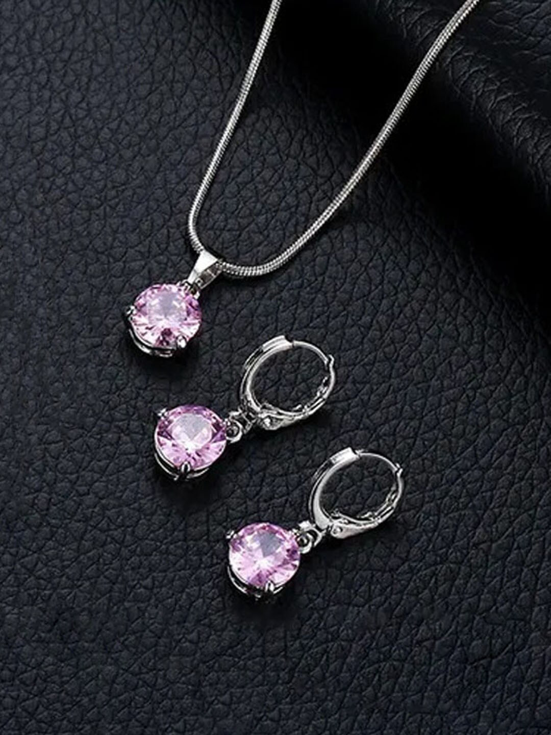 

Designs & You Silver Plated Cubic Zirconia Studded Jewellery Set, Pink