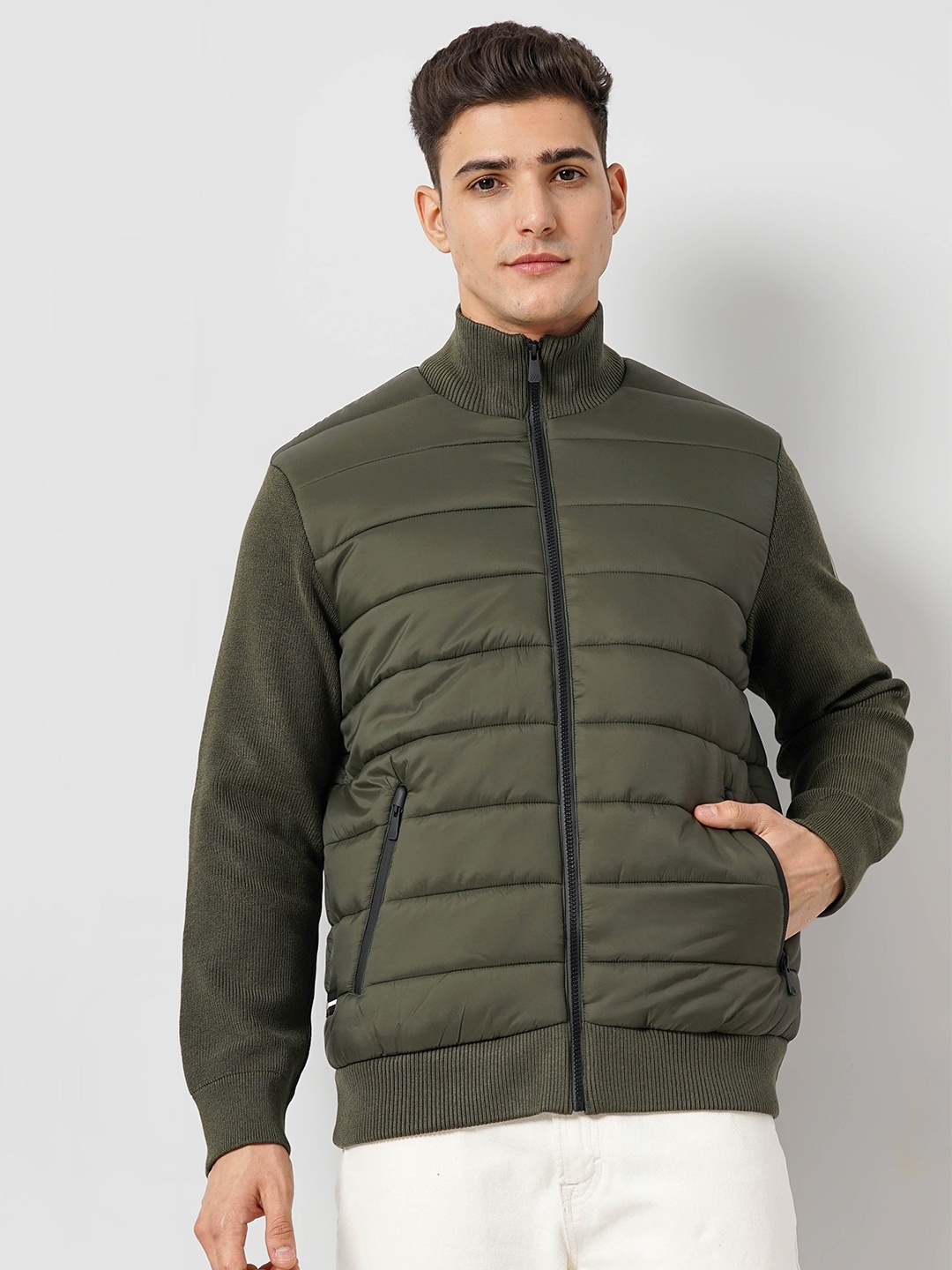 

Celio Chamonix Stand Collar Cotton Puffer Jacket, Olive