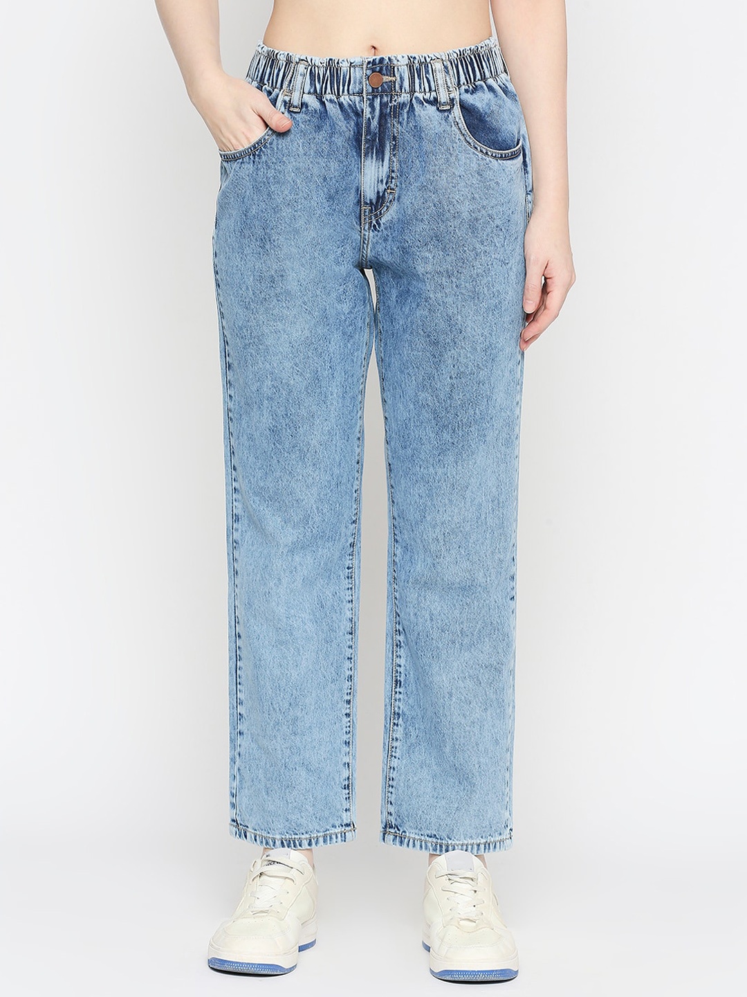 

DressBerry Women Blue Straight Fit High Rise Clean Look Heavy Fade Cotton Jeans