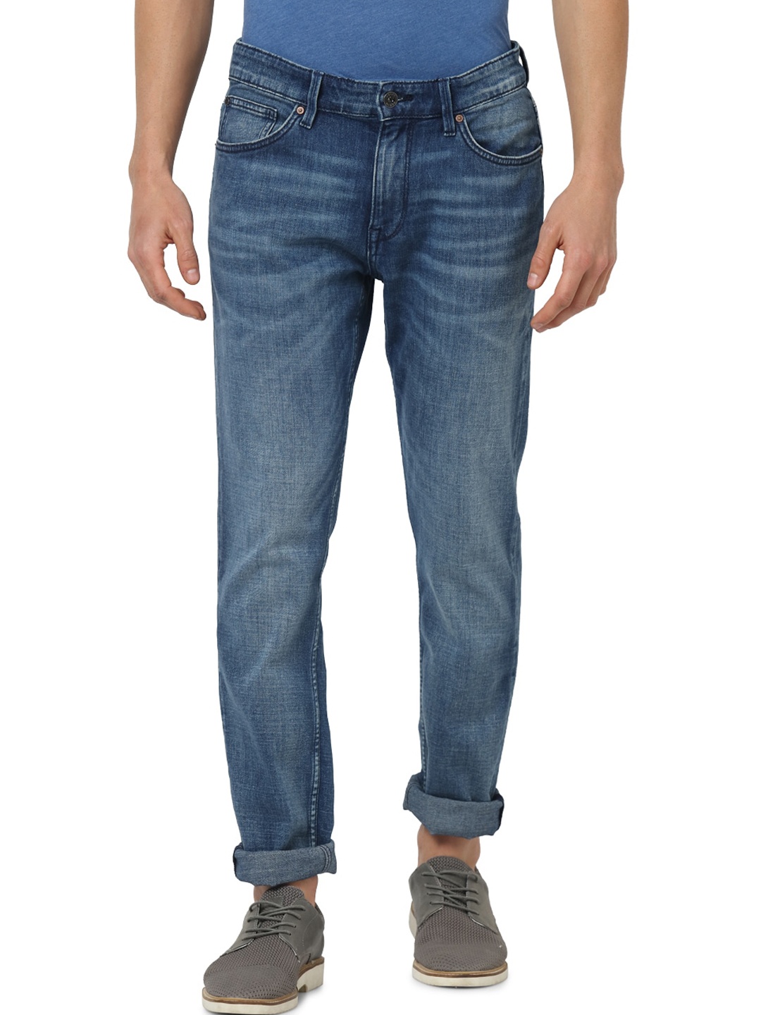 

Celio Men Mid-Rise Clean Look Whiskers & Chevrons Stretchable Jeans, Blue