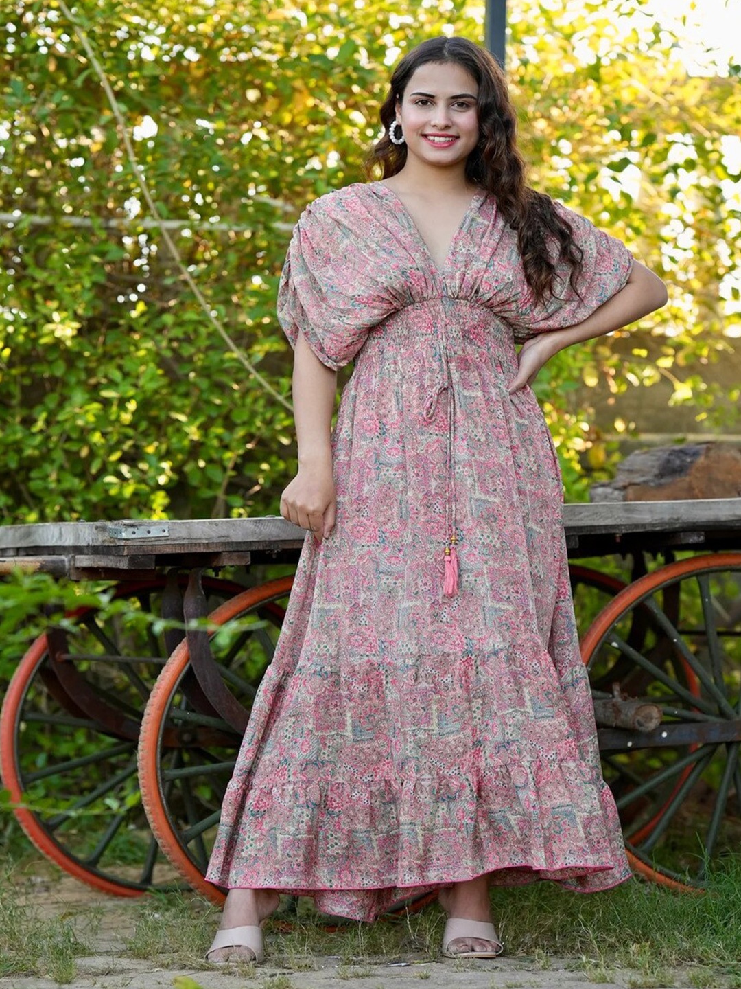 

smisingbee Floral Printed A-Line Maxi Dress, Pink