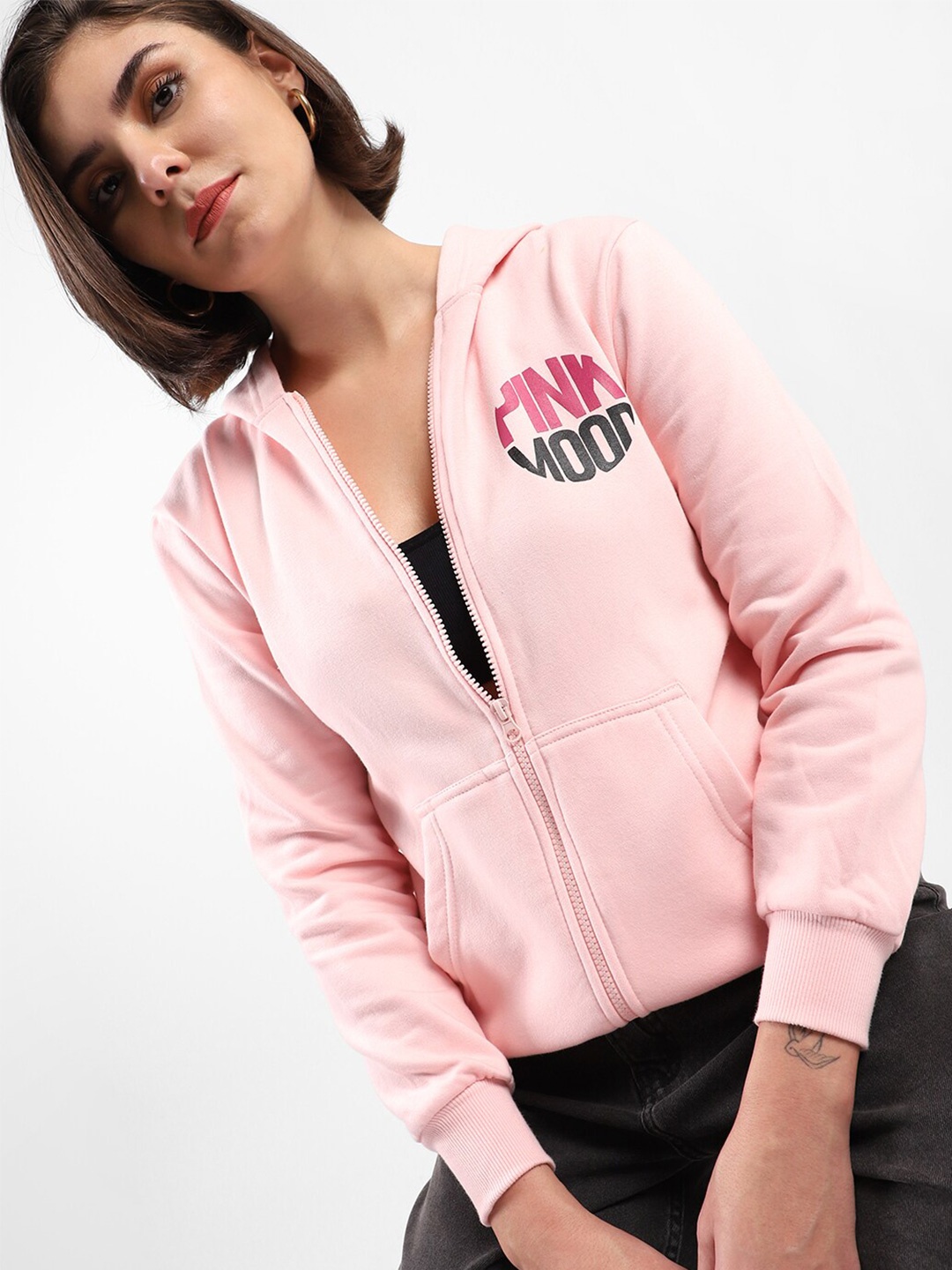 

Campus Sutra Hooded Cotton Sweatshirt, Pink