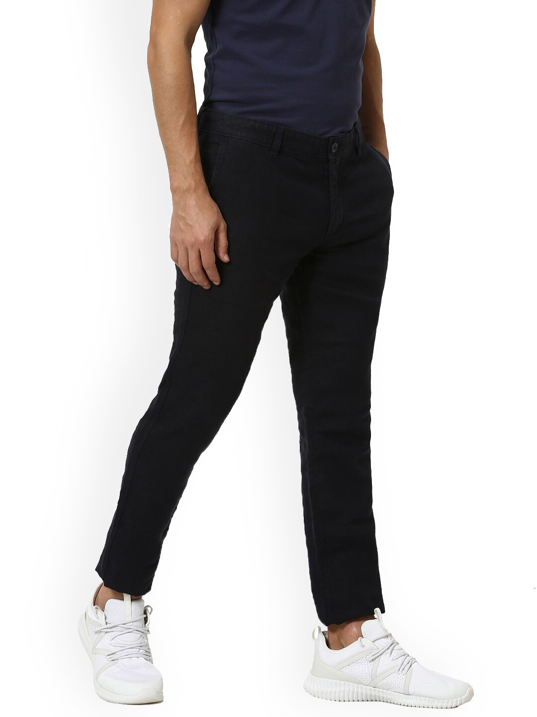 

Celio Men Slim Fit Mid Rise Linen Chinos Trousers, Navy blue