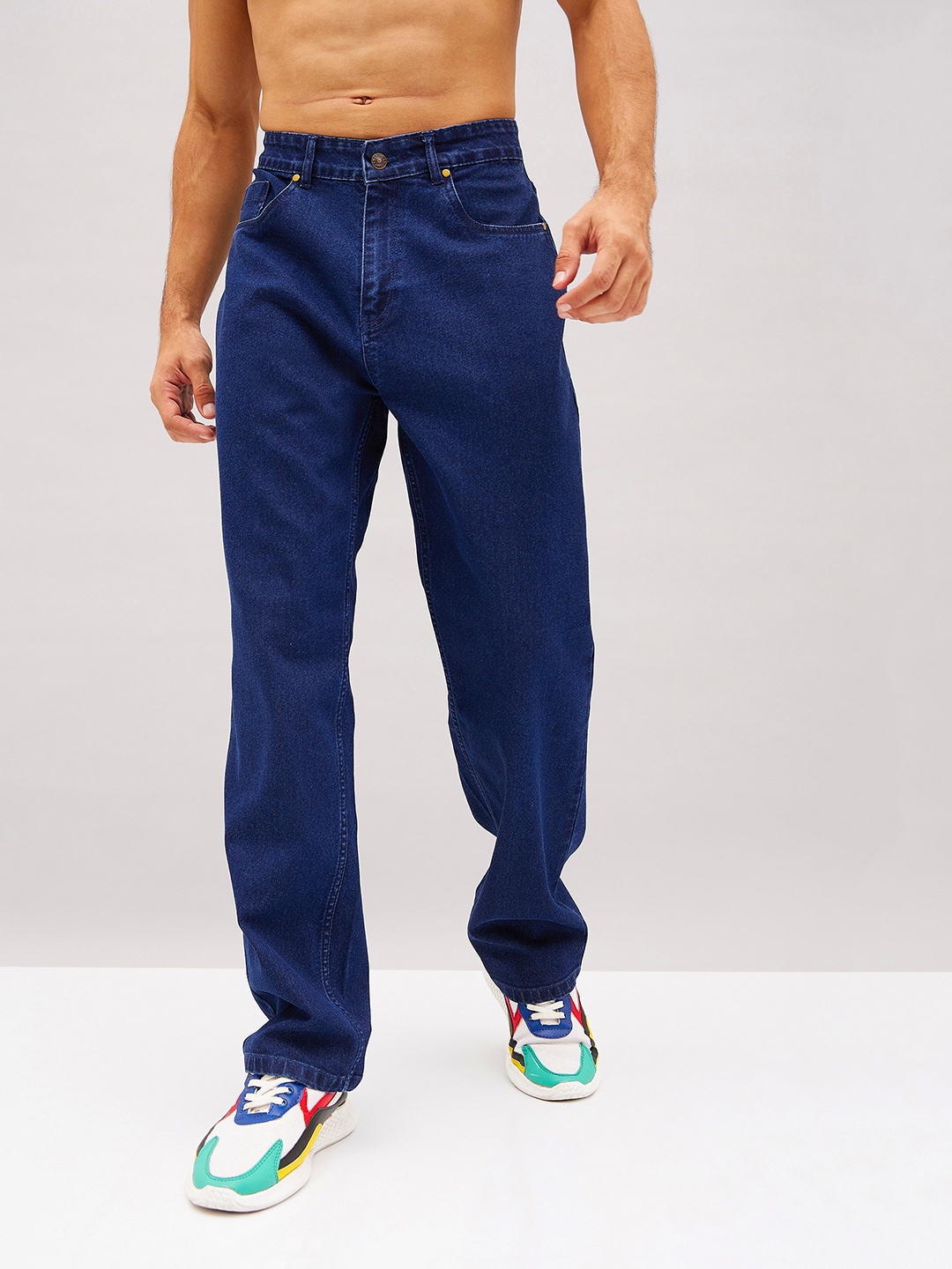 

MASCLN SASSAFRAS Men Navy Blue Relaxed Fit Clean Look Pure Cotton Jeans