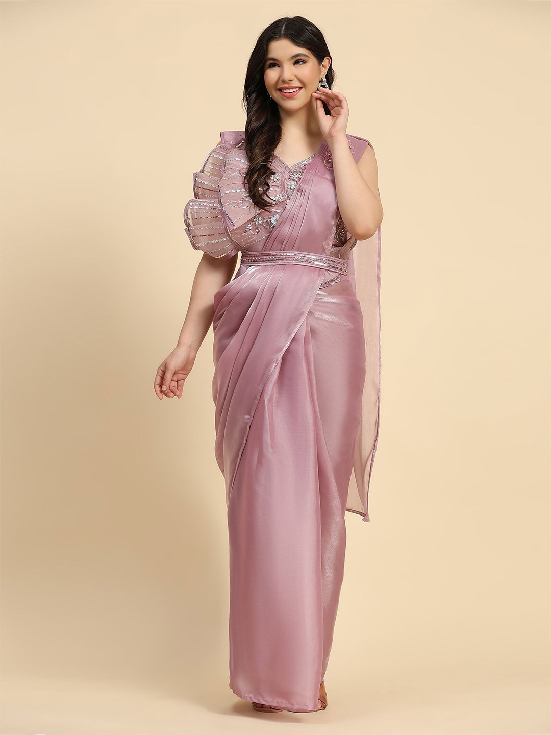 

Phenav Organza Saree, Rose