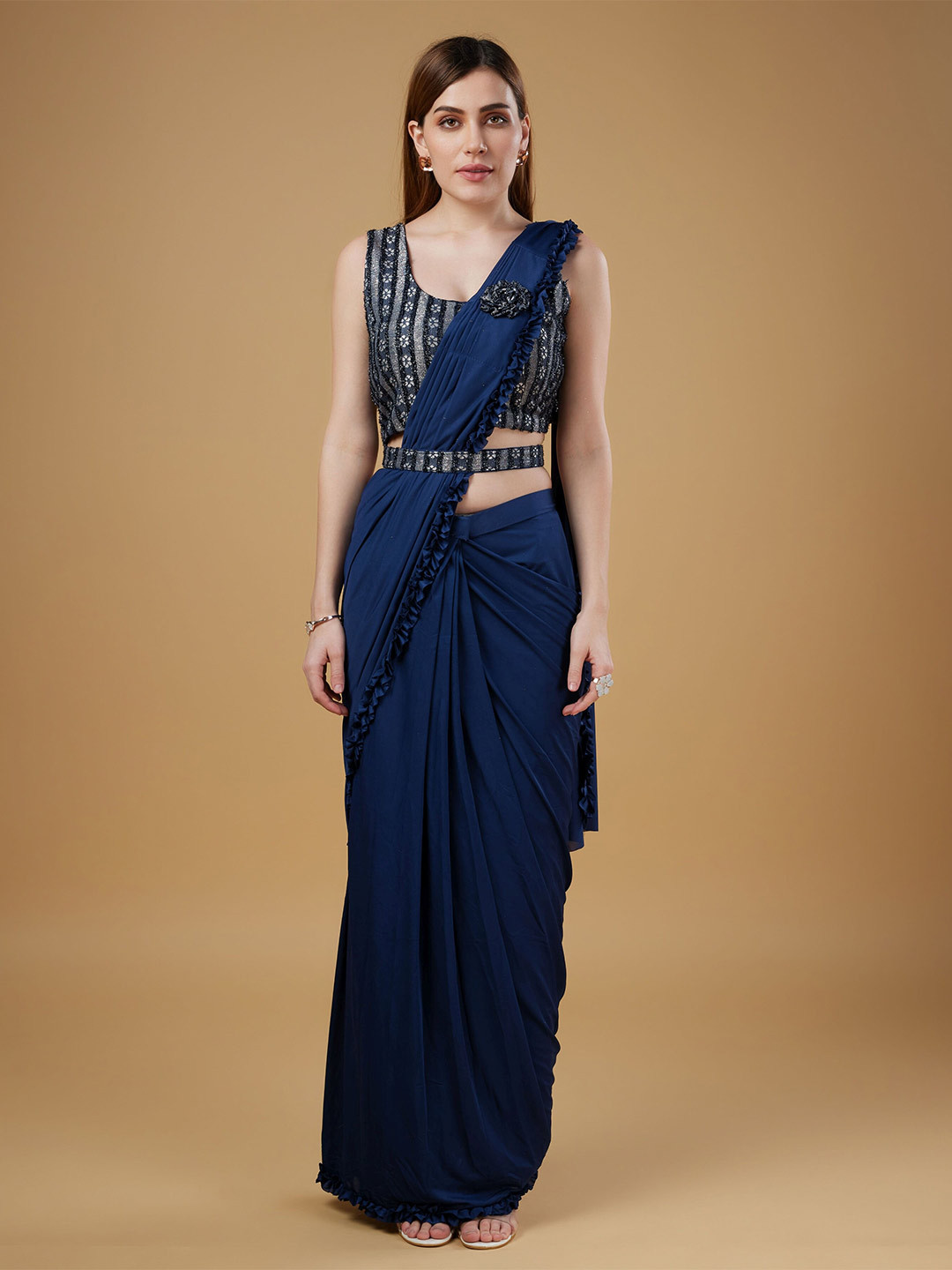 

Phenav Polyester Zardozi Saree, Blue