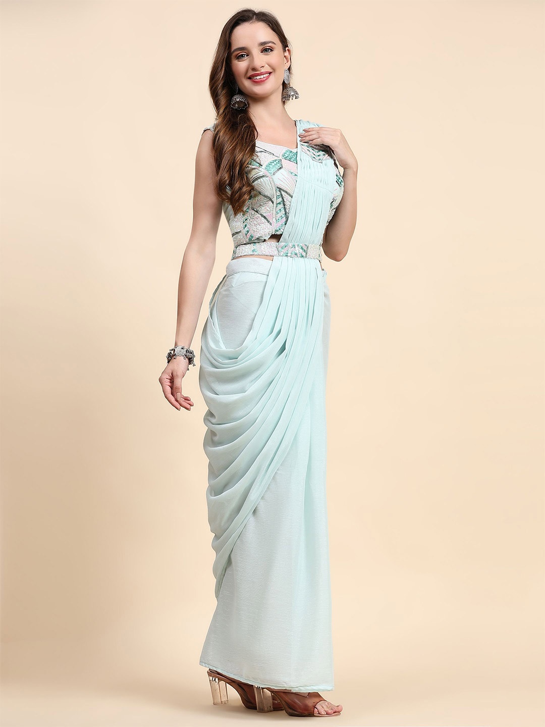 

Phenav Ready to Wear Saree, Turquoise blue