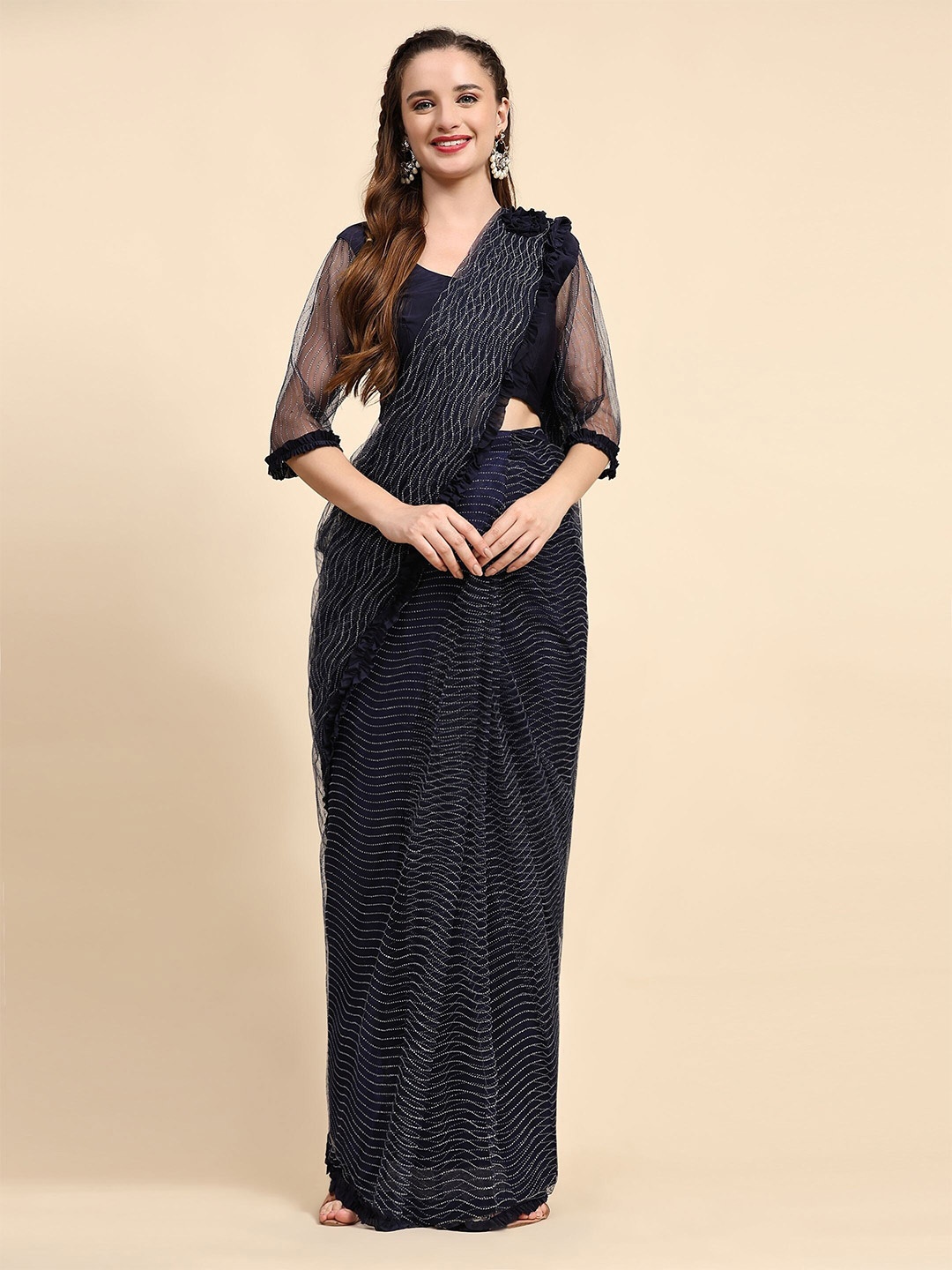 

Phenav Embellished Zardozi Net Ready to Wear Saree, Blue