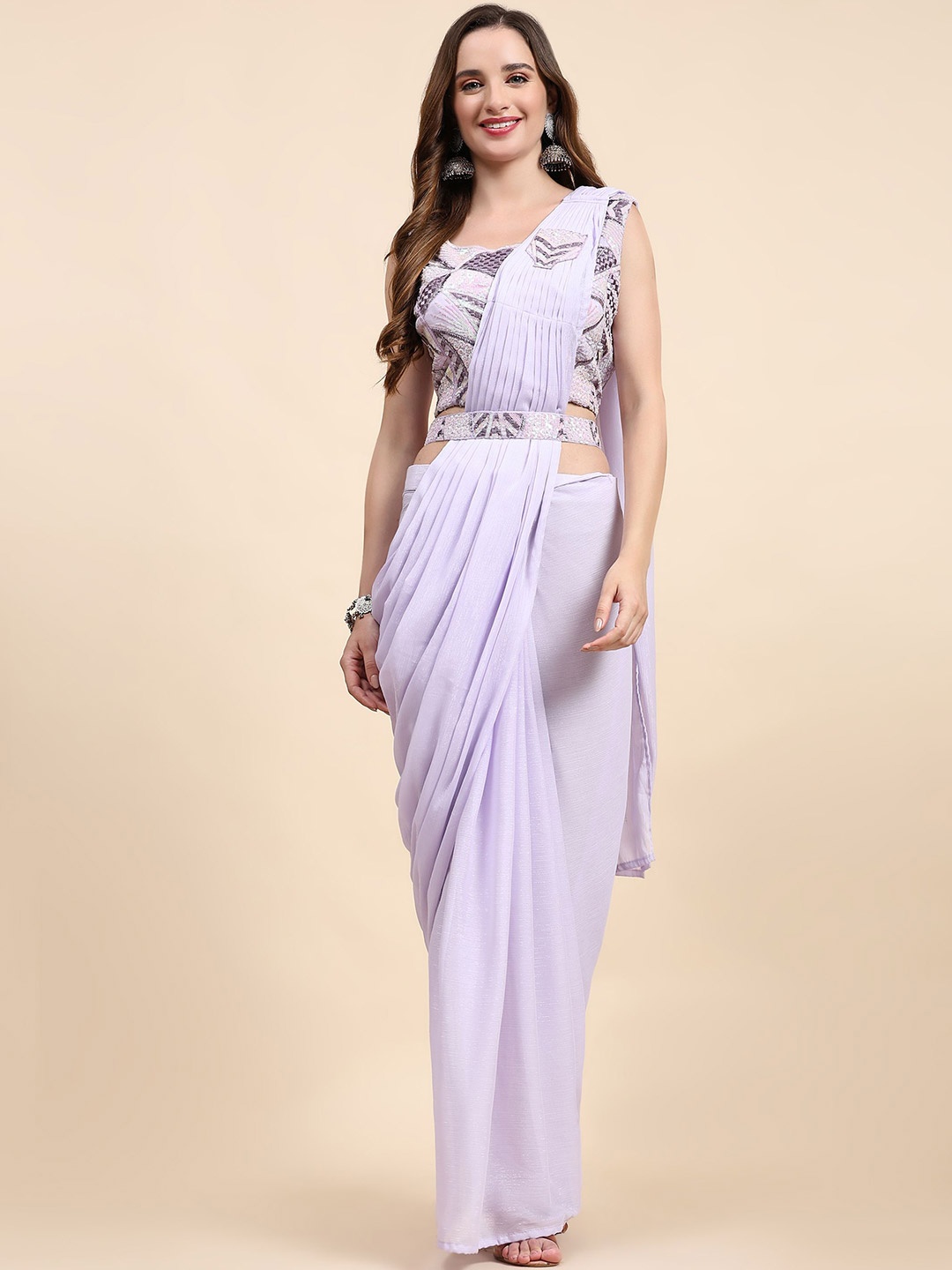 

Phenav Purple Embellished Sequinned With Stitched Blouse