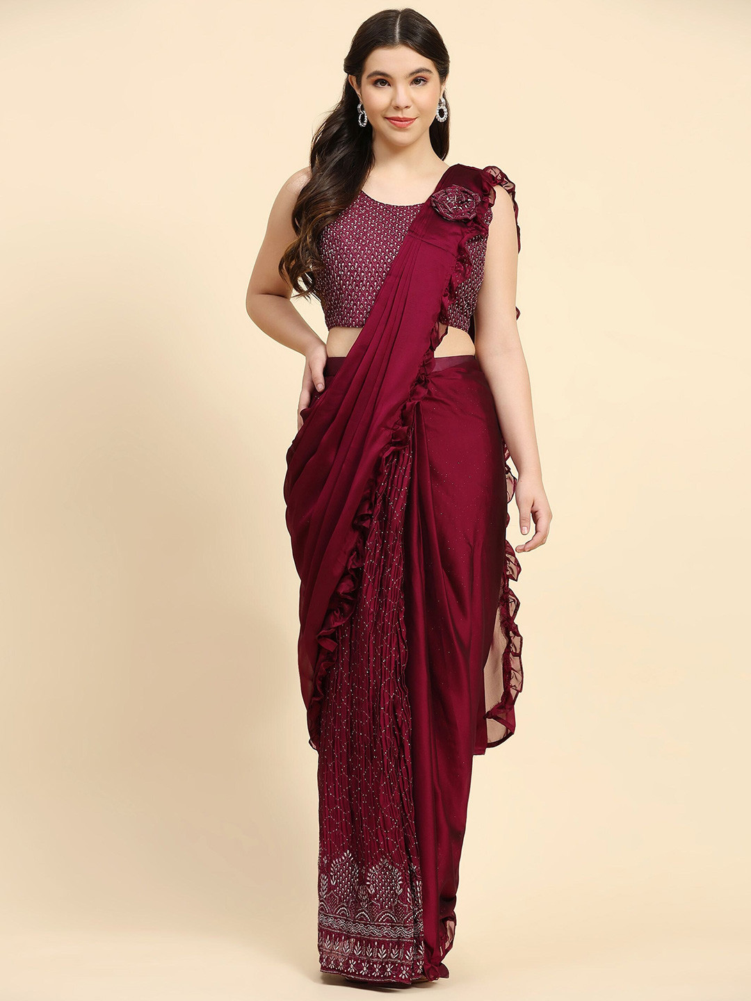 

Phenav Embellished Sequinned Ready To Wear Saree, Magenta
