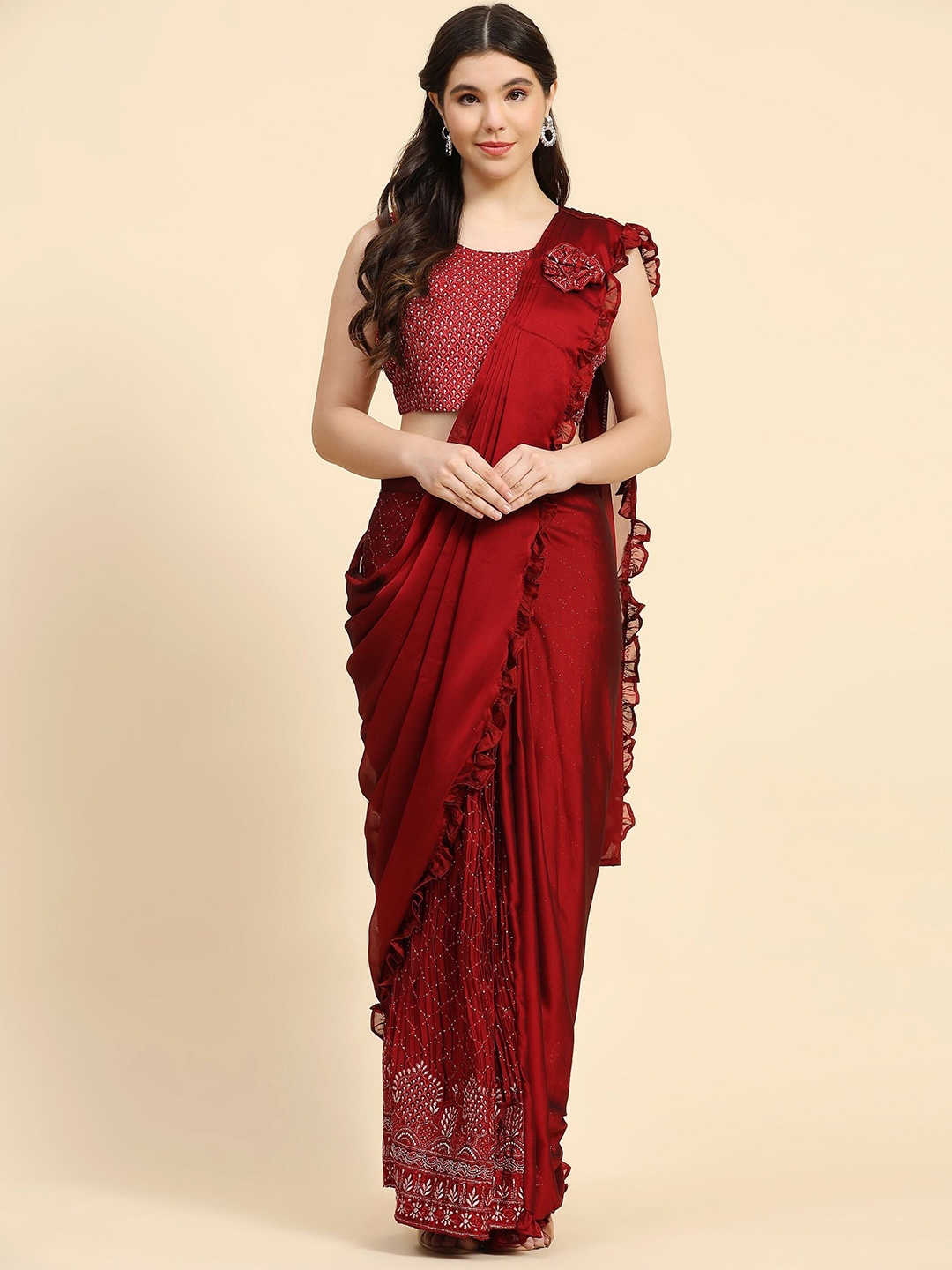 

Phenav Embellished Sequinned Ready To Wear Saree, Maroon