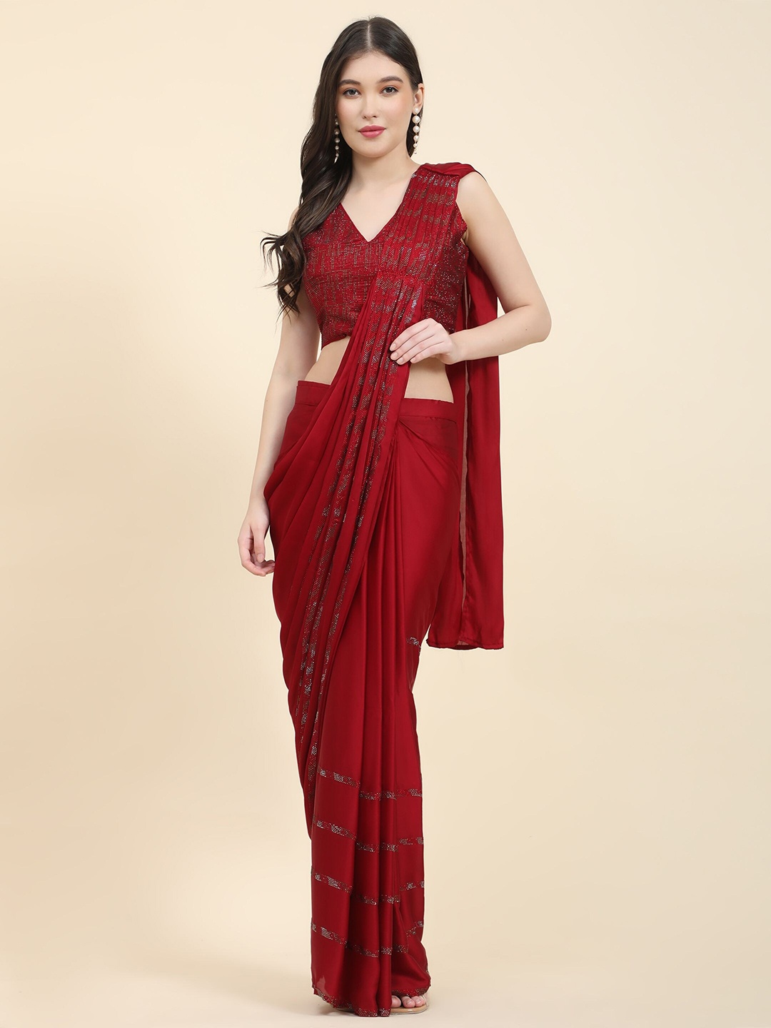 

Phenav Embellished Ready to Wear Saree Saree, Maroon