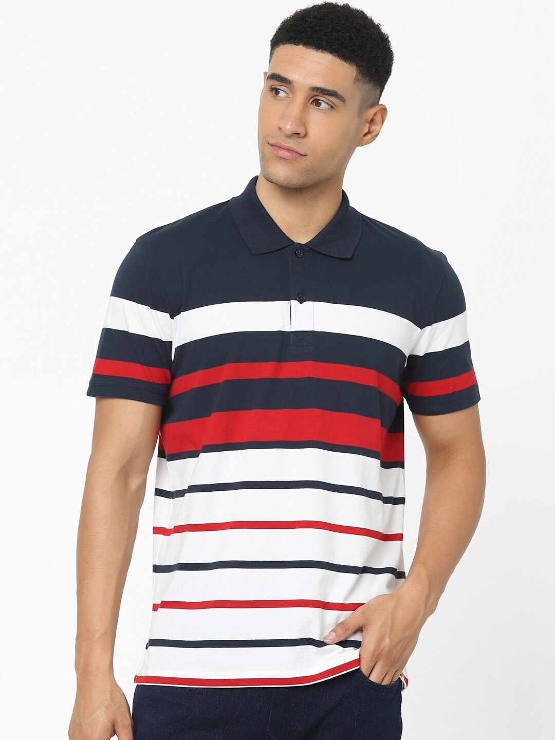 

Celio Striped Polo Collar Cotton T-shirt, Red