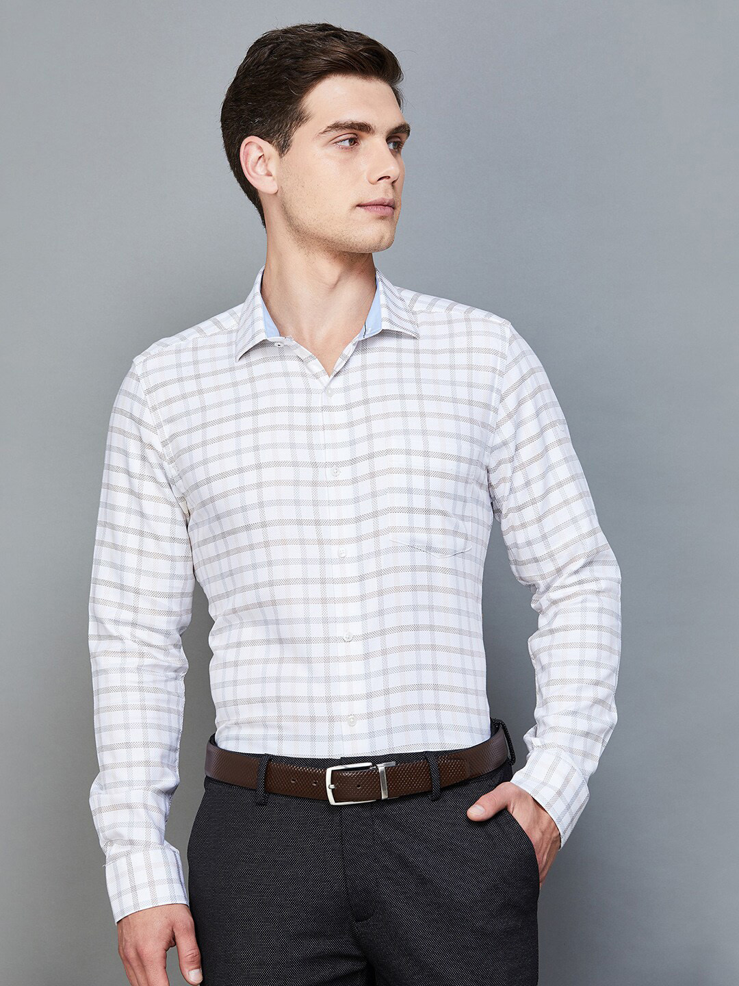 

CODE by Lifestyle Checked Cotton Formal Shirt, White