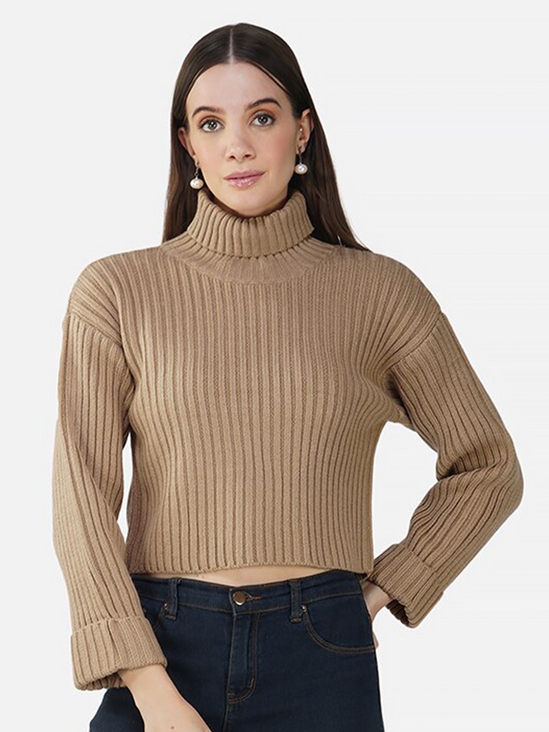 

Chemistry Ribbed Turtle Neck Acrylic Pullover, Beige