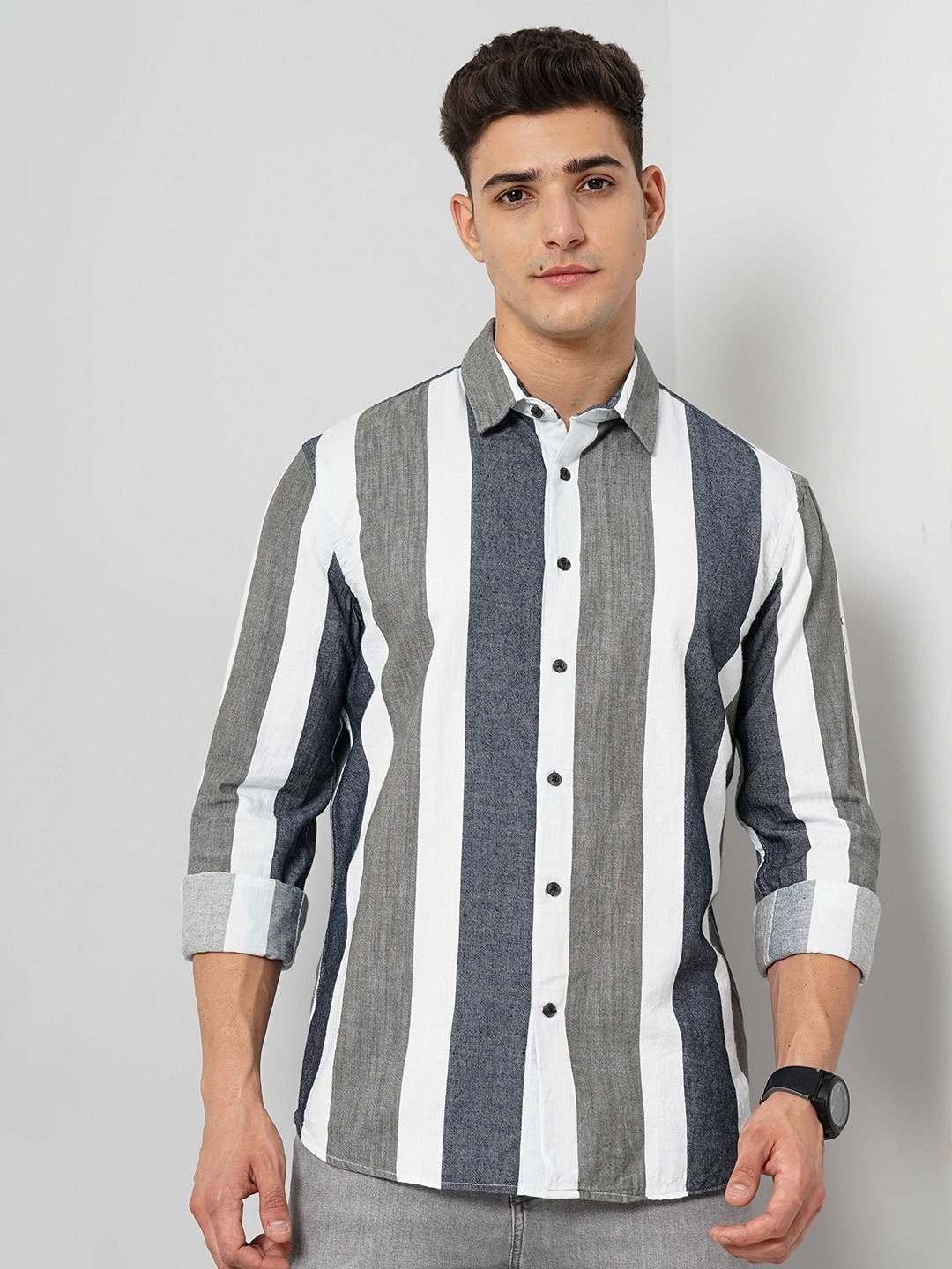 

Celio Vertical Striped Classic Cotton Casual Shirt, White