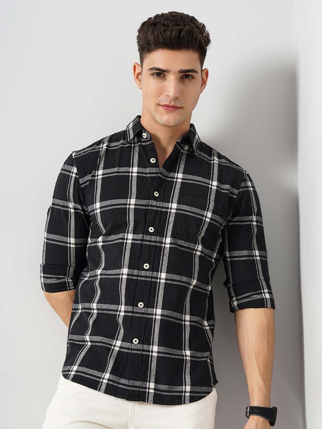

Celio Tartan Checked Classic Cotton Casual Shirt, Black