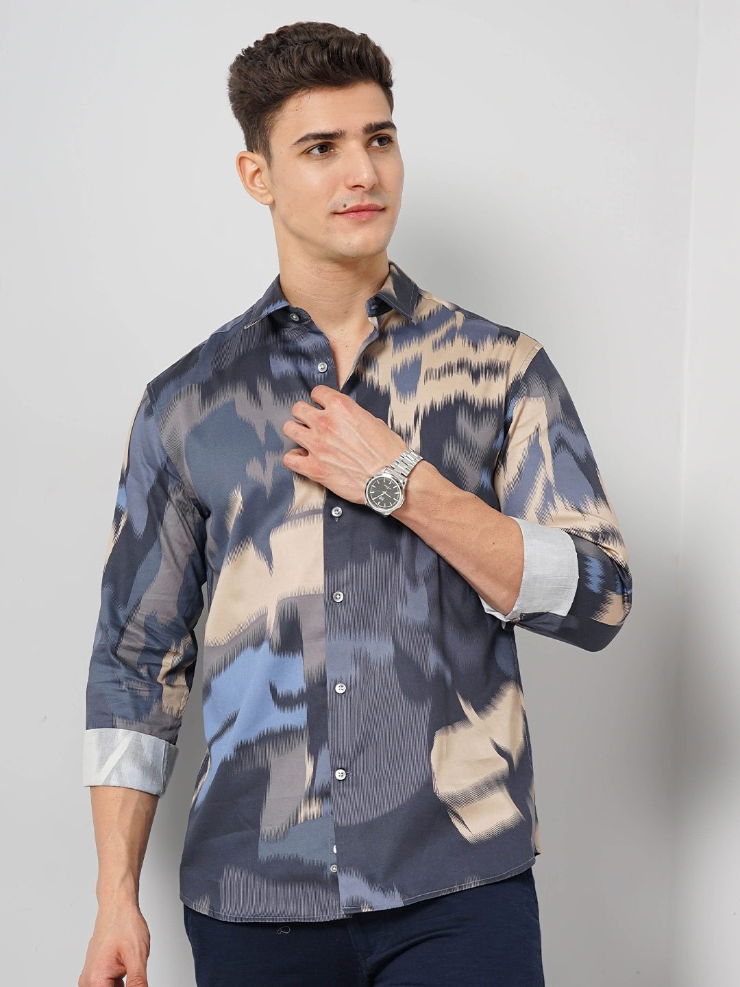 

Celio Classic Fit Abstract Printed Cotton Casual Shirt, Grey