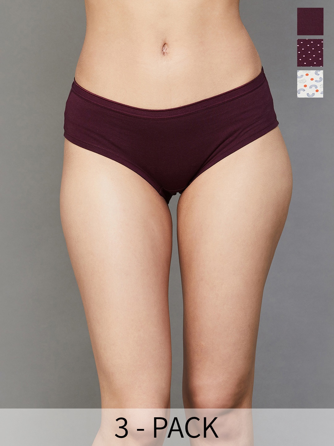 

Ginger by Lifestyle Pack Of 3 Printed Hipster Briefs, Red