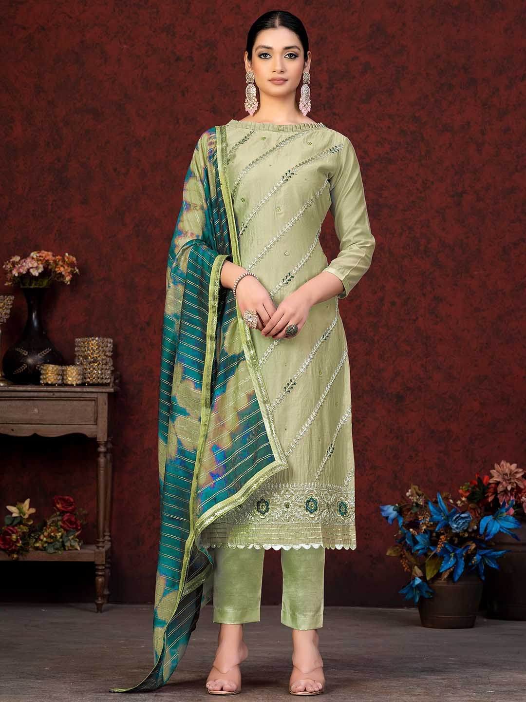

KALINI Ethnic Motifs Embroidered Unstitched Dress Material, Green