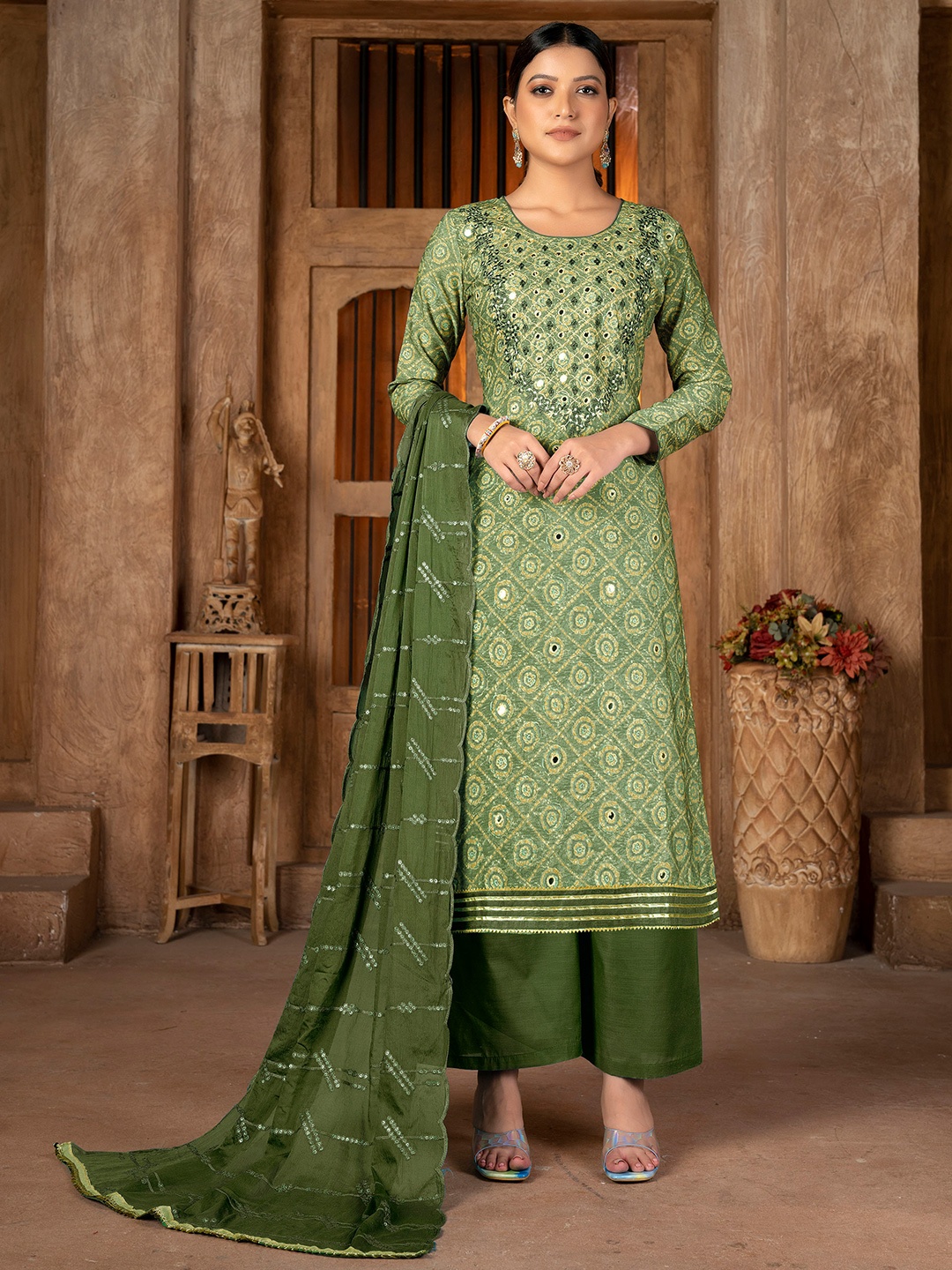 

KALINI Multicoloured & Green Embroidered Unstitched Dress Material