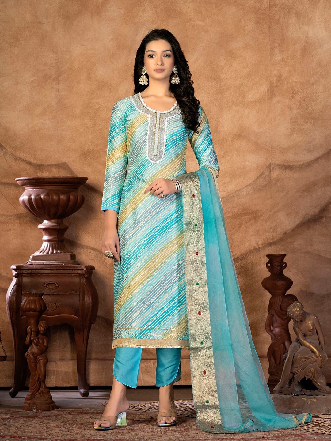 

KALINI Multicoloured & Blue Unstitched Dress Material