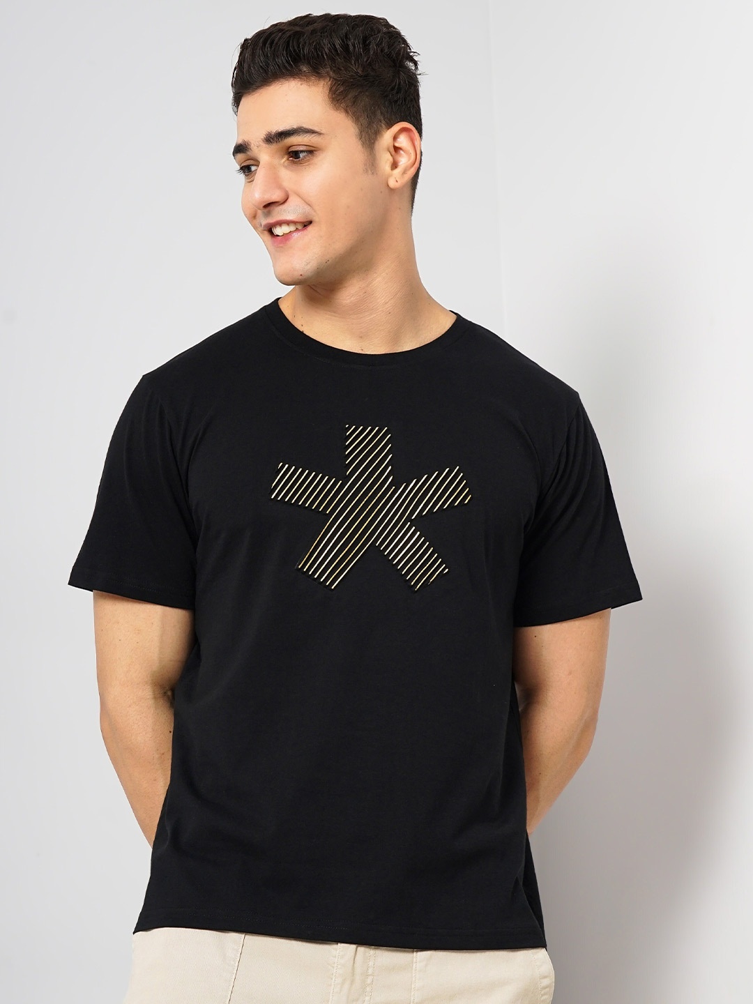 

Celio Graphic Printed Short Sleeves Cotton T-shirt, Black