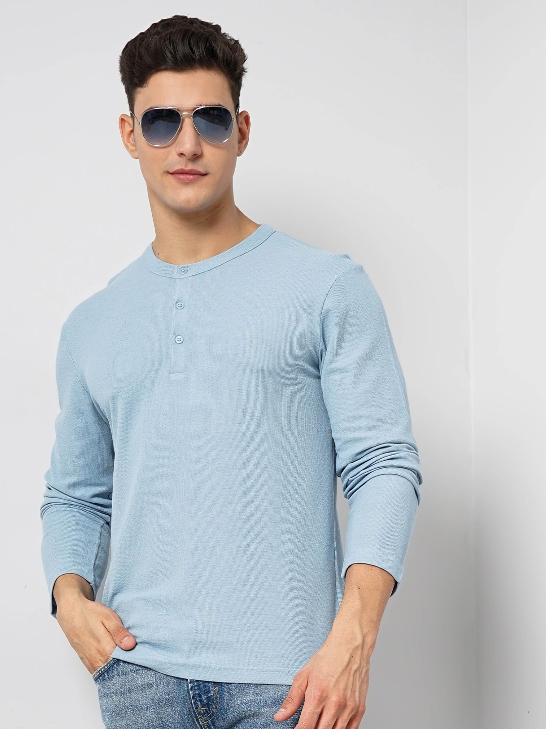 

Celio Henley Neck Long Sleeve Cotton Regular Fit T-shirt, Blue