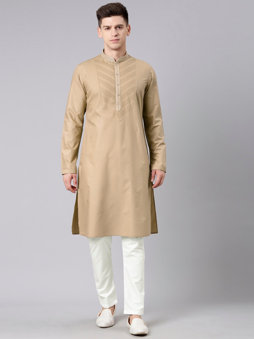 

TheEthnic.Co Pure Cotton Straight Kurta With Pyjamas, Beige