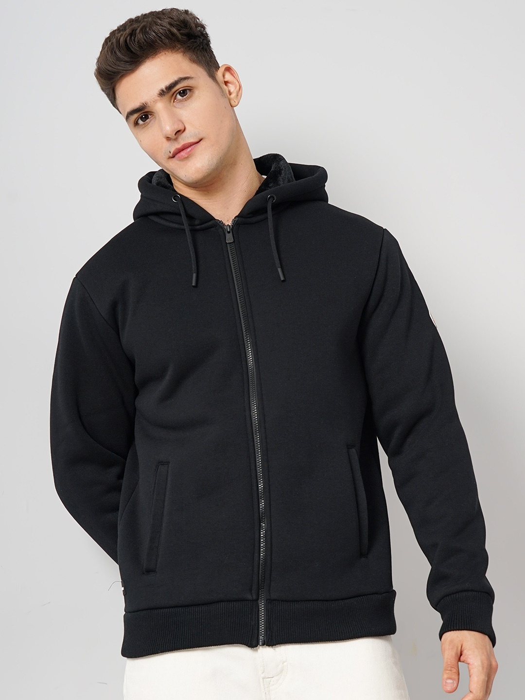 

Celio Hooded Cotton Front Open Sweatshirt, Black