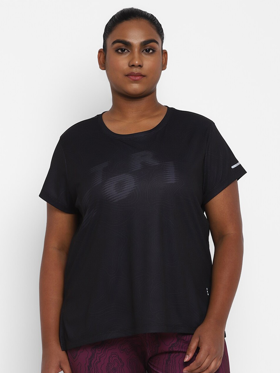 

Sztori Plus Size Active Wear Typography Printed T-shirt, Black
