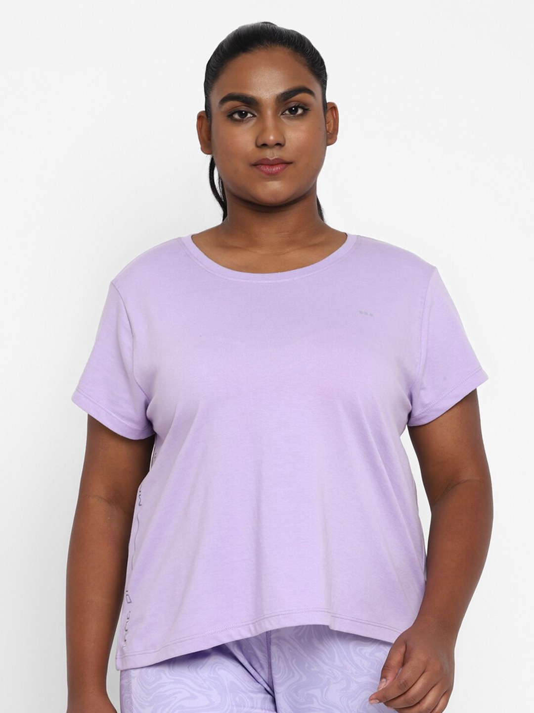 

Sztori Plus Size Active Wear Round Neck Cotton Regular Fit T-shirt, Purple