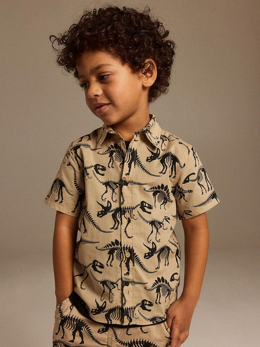 

H&M Boys Short-Sleeved Cotton Shirt, Beige