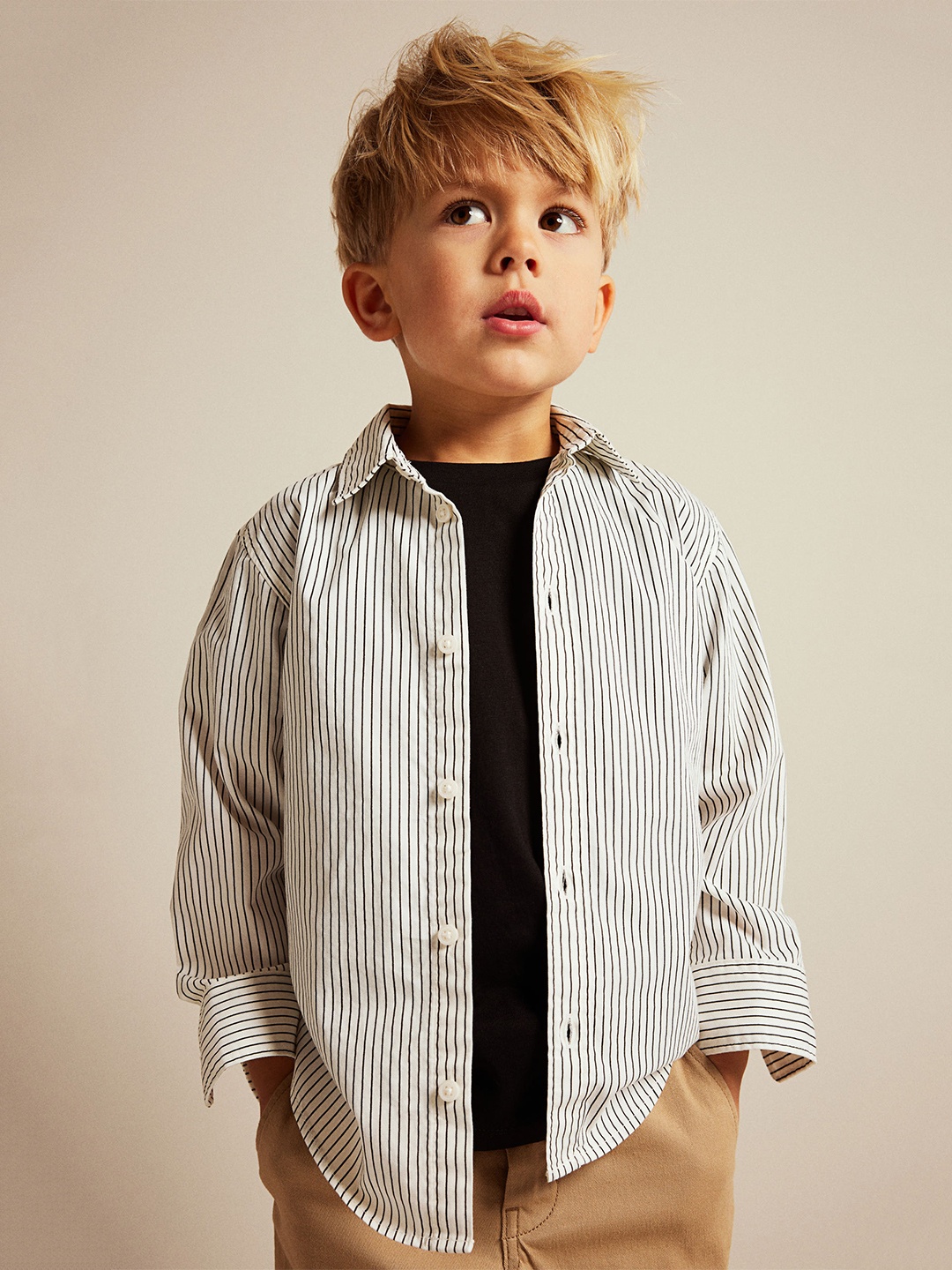 

H&M Boys Long-Sleeved Cotton Shirt, White