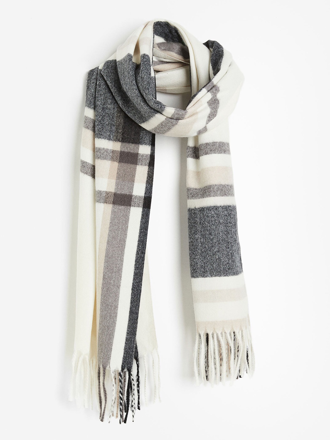 

H&M Women Checked Scarf, White